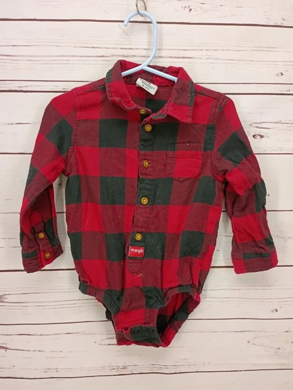 Red & Black Plaid Baby Bodysuit 24M By Wrangler With Snap Closures